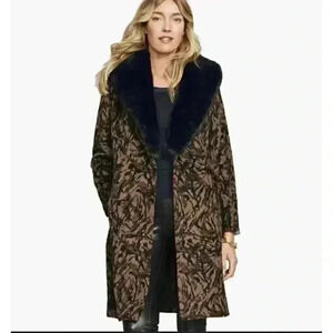 Johnston & Murphy Faux Fur Animal Print Lined Coat Size XS Mob Boss Wife